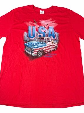 Y2K USA Truck American Tradition Spirit Of America Graphic T-Shirt Red Size 2XL